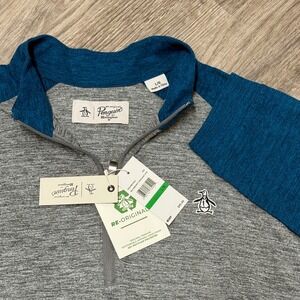 Original Penguin by Munsingwear Men Quarter 1/4 Zip Pullover Blue Grey Large NWT